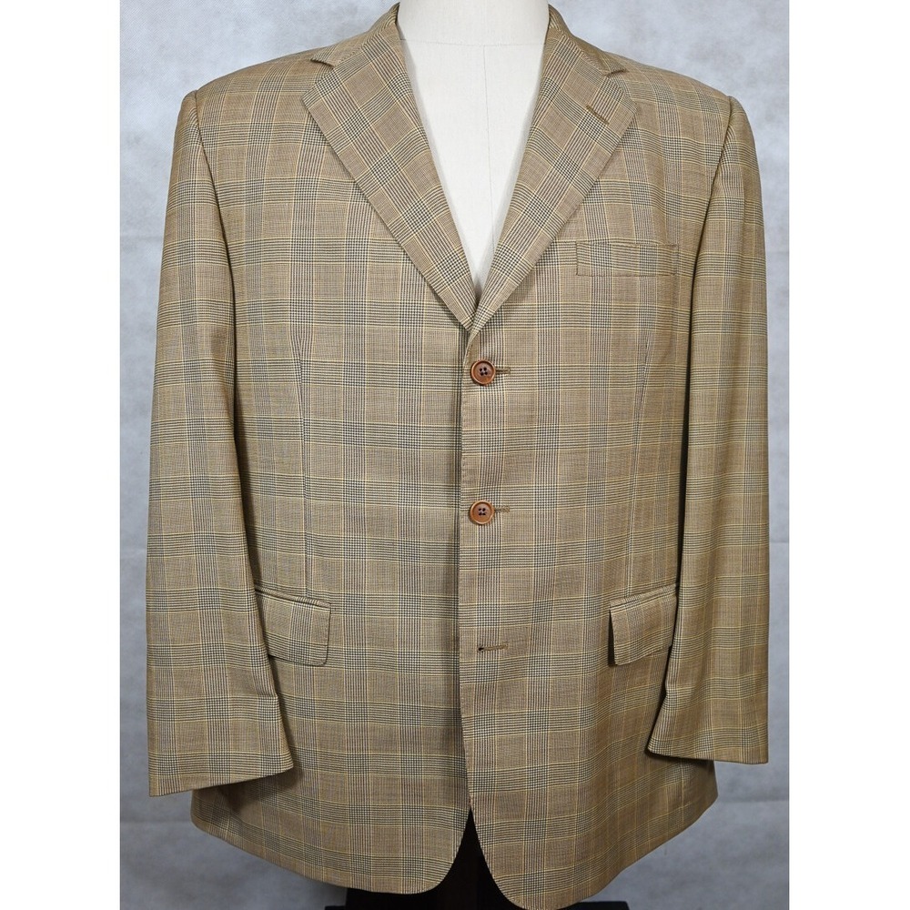 Brooks Brothers Golden Fleece Tan Plaid Wool Sport Coat 44R Hand Tailored USA